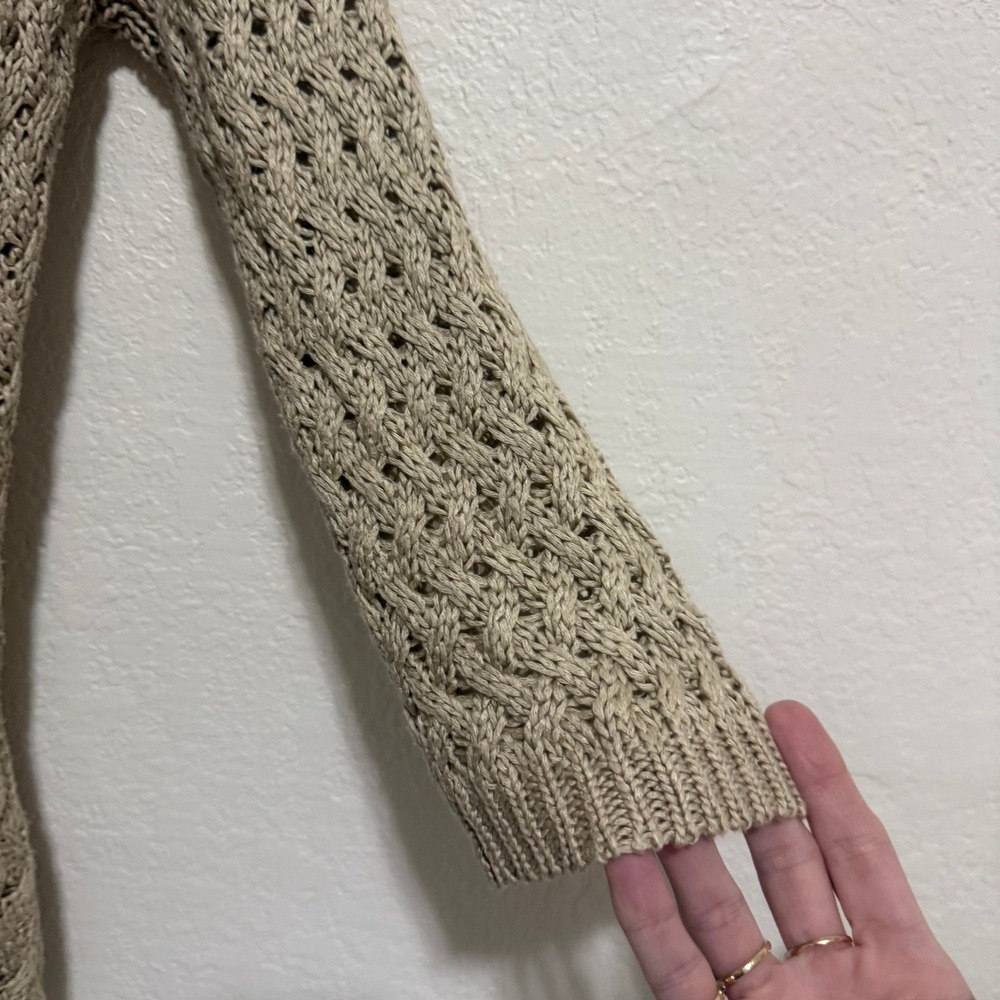 Womens Tan Cable Knit Open Weave 3/4 Sleeve Sweater Top M - Picture 5 of 10